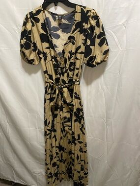 Black Floral Wrap Maxi Dress in Beige by Unknown Brand